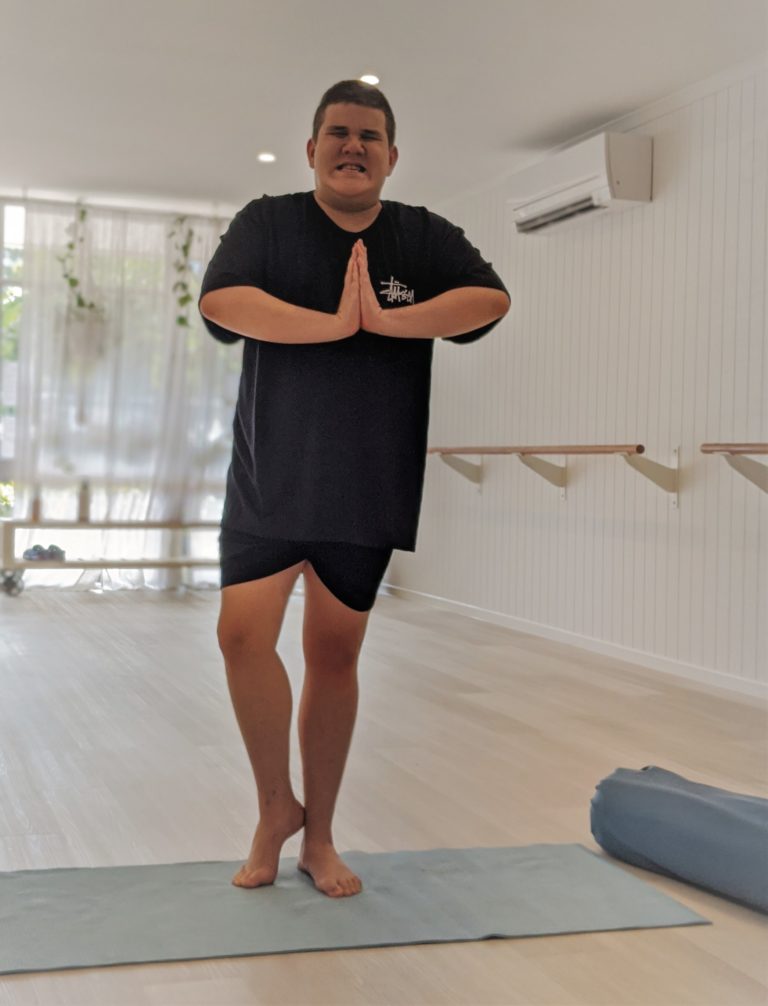 NDIS Haven Yoga Studio Lochie Support Private Class Buderim Sunshine Coast Inclusion disability asd autism self manage plan tree pose